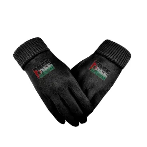 Free Palestine Sticker Unisex Suede Fabric Gloves - Black