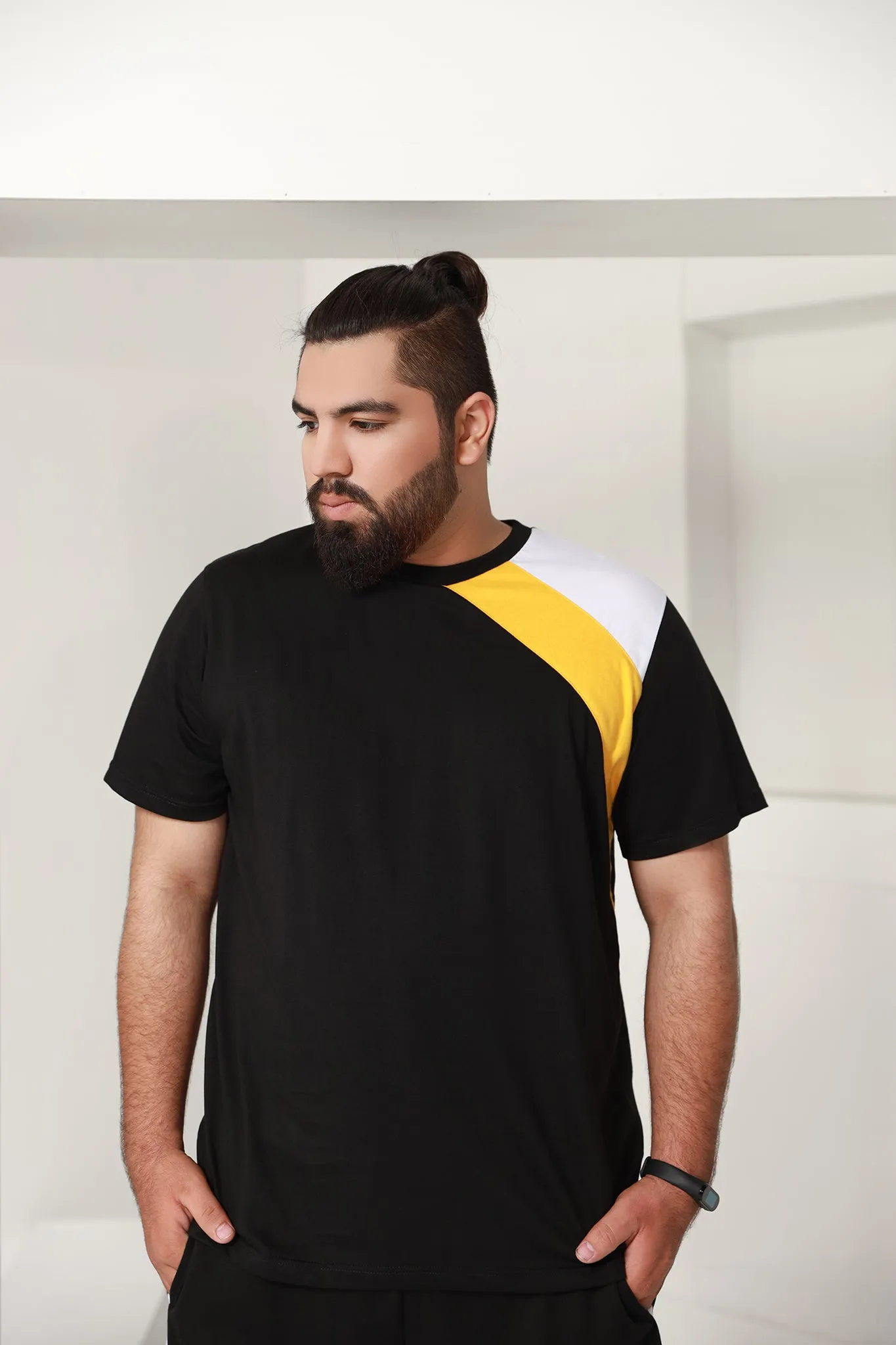 Futuristic Yellow Striped T-Shirt (Plus Size) - P21 - MT0087P