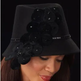 FW1121-Black velvet flower ladies winter hat