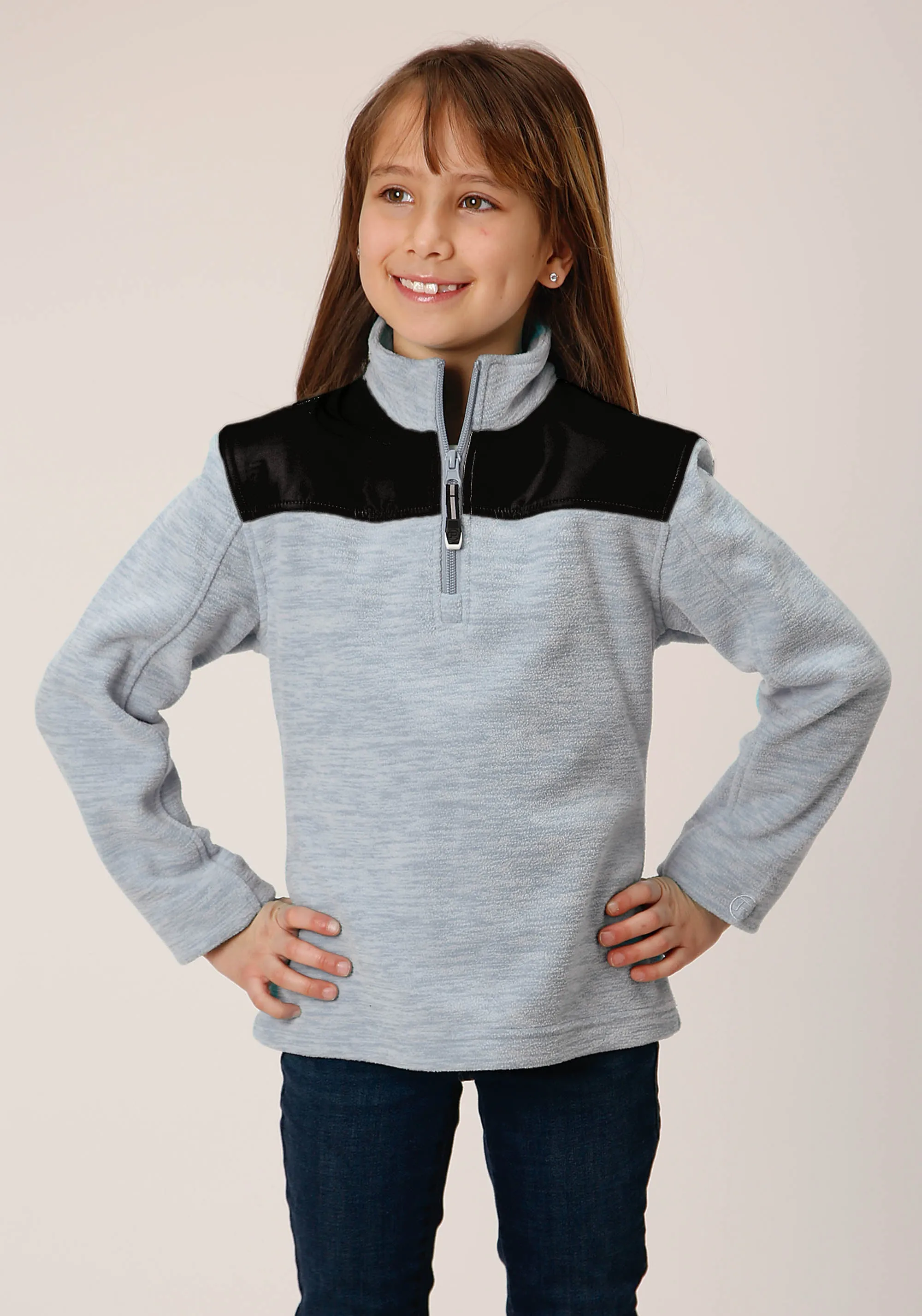 GIRLS  HTHR GREY MICRO POLAR FLEECE PULLOVER