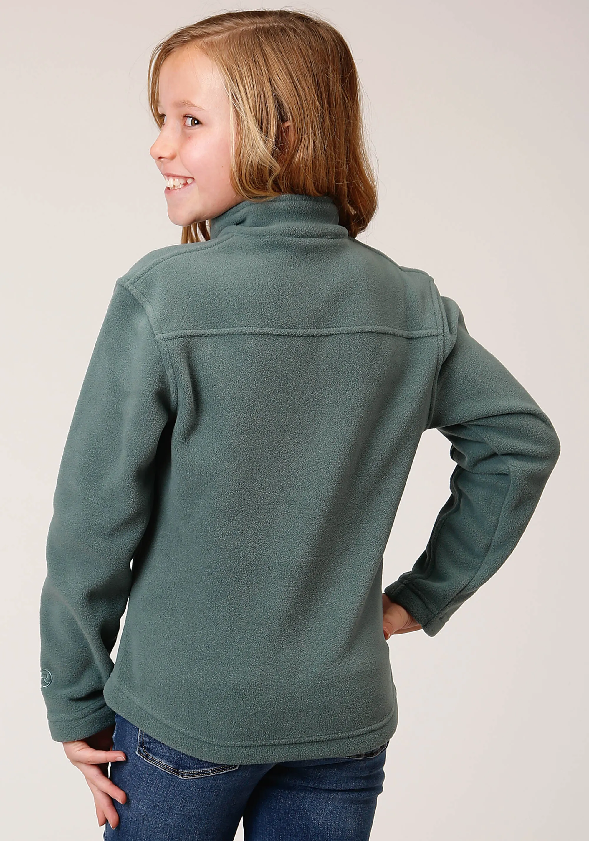 GIRLS  MISTY GREEN MICRO POLAR FLEECE PULLOVER