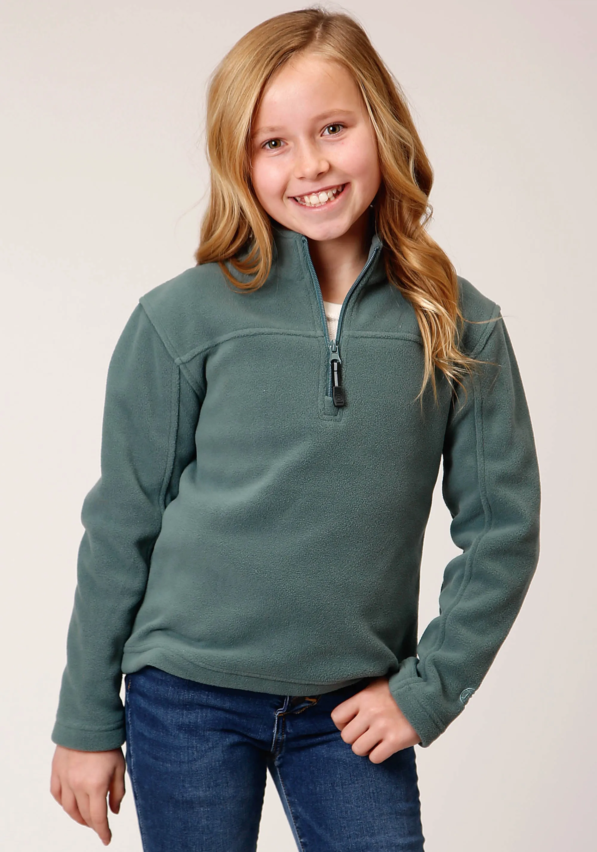 GIRLS  MISTY GREEN MICRO POLAR FLEECE PULLOVER