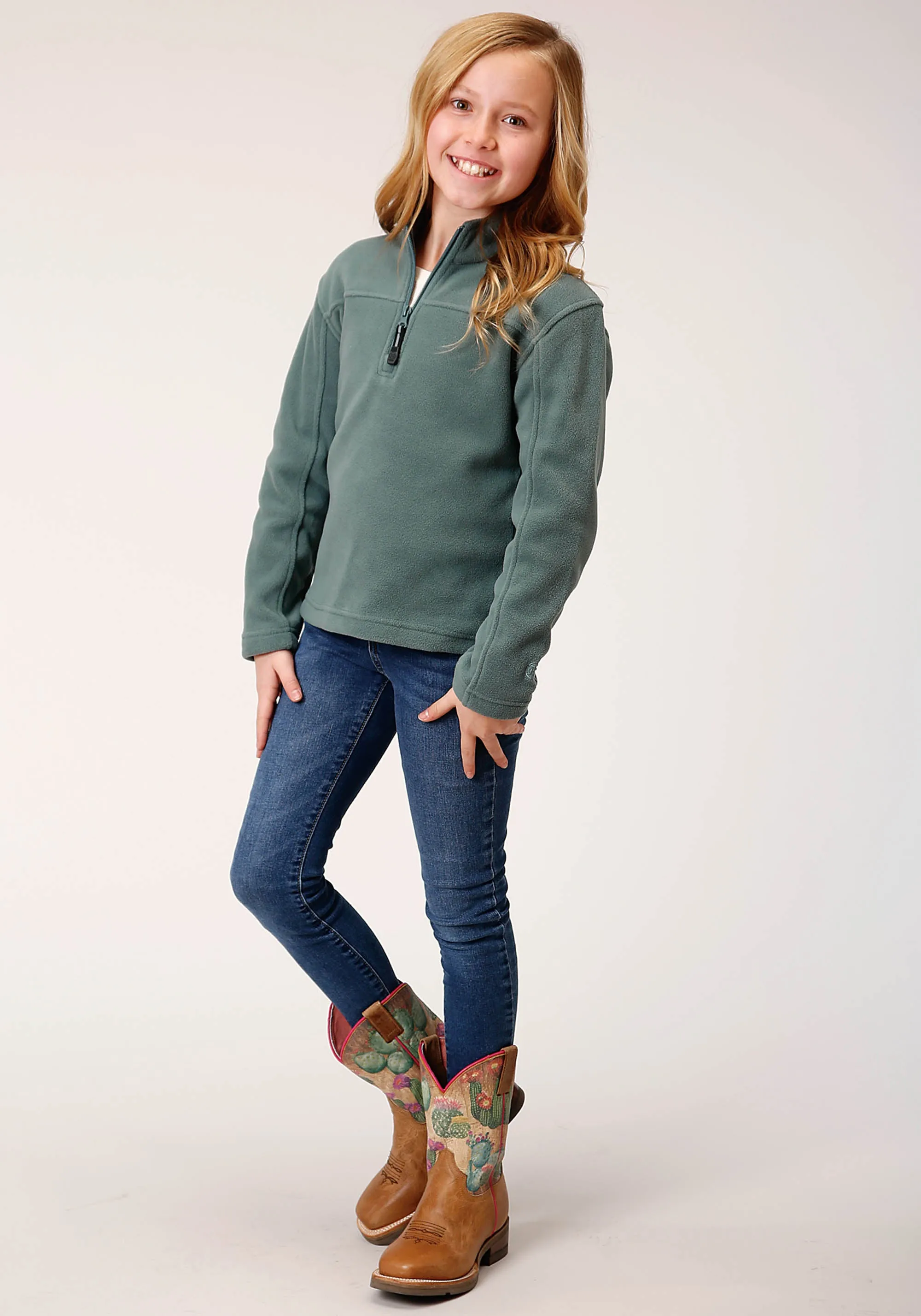 GIRLS  MISTY GREEN MICRO POLAR FLEECE PULLOVER