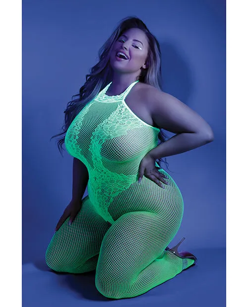 Glow Black Light Crotchless Bodystocking Neon Green