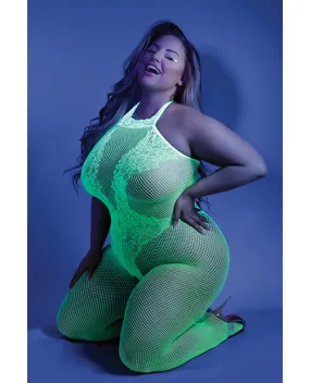 Glow Black Light Crotchless Bodystocking Neon Green