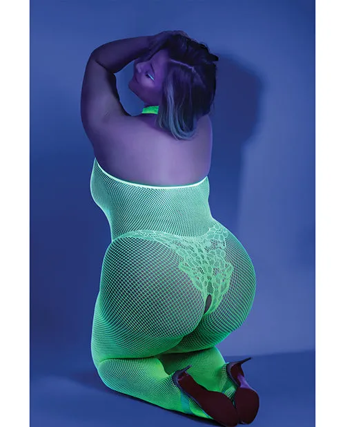 Glow Black Light Crotchless Bodystocking Neon Green