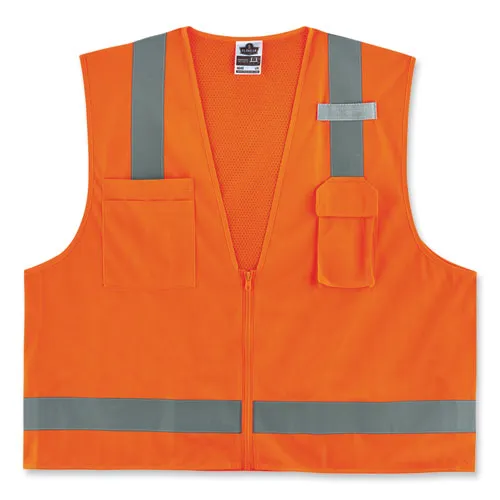 Glowear 8249z-s Single Size Class 2 Economy Surveyors Zipper Vest, Polyester, 4x-large, Orange, Ships In 1-3 Business Days