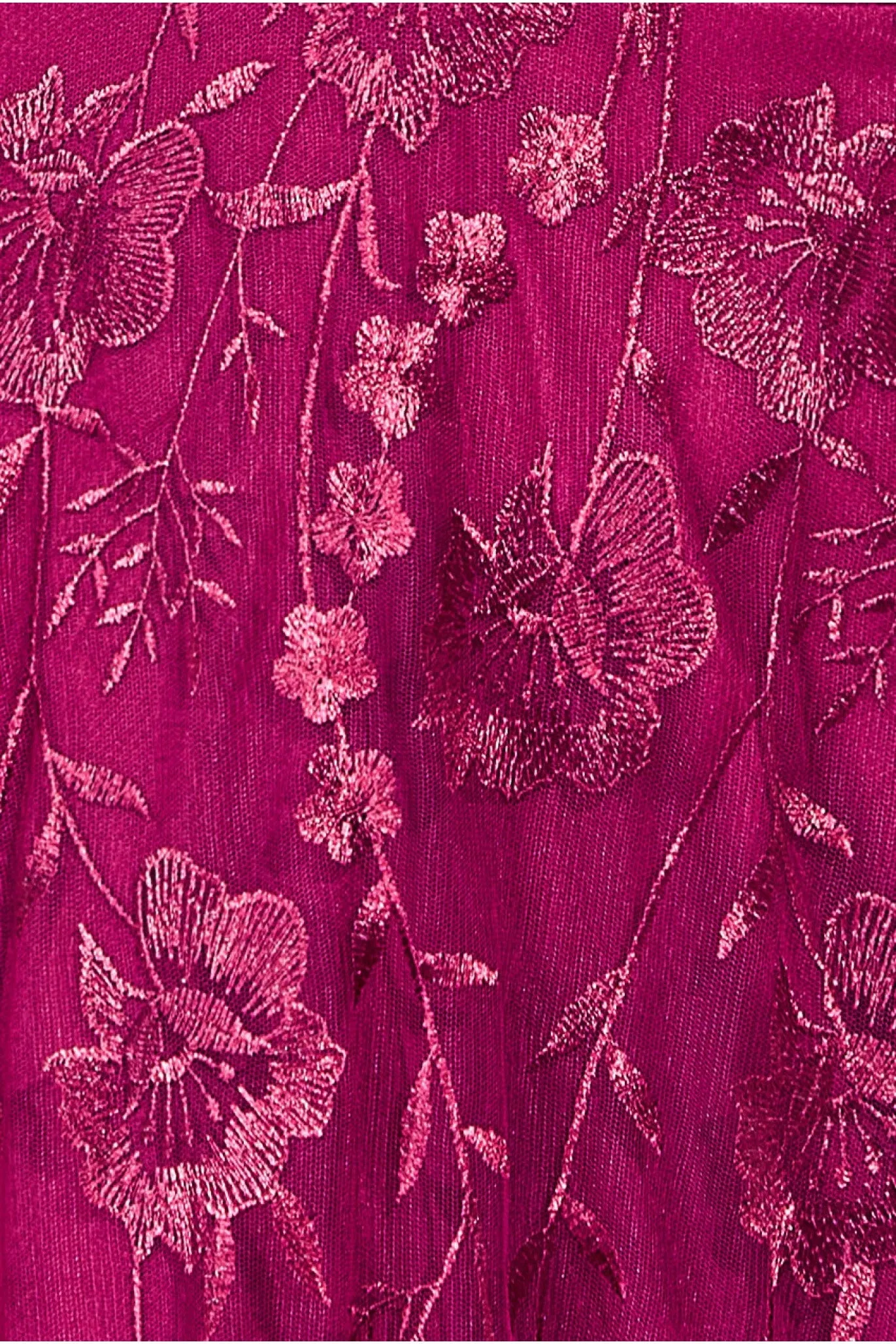 Goddiva Embroidered Lace Maxi Flutter Sleeves - Magenta