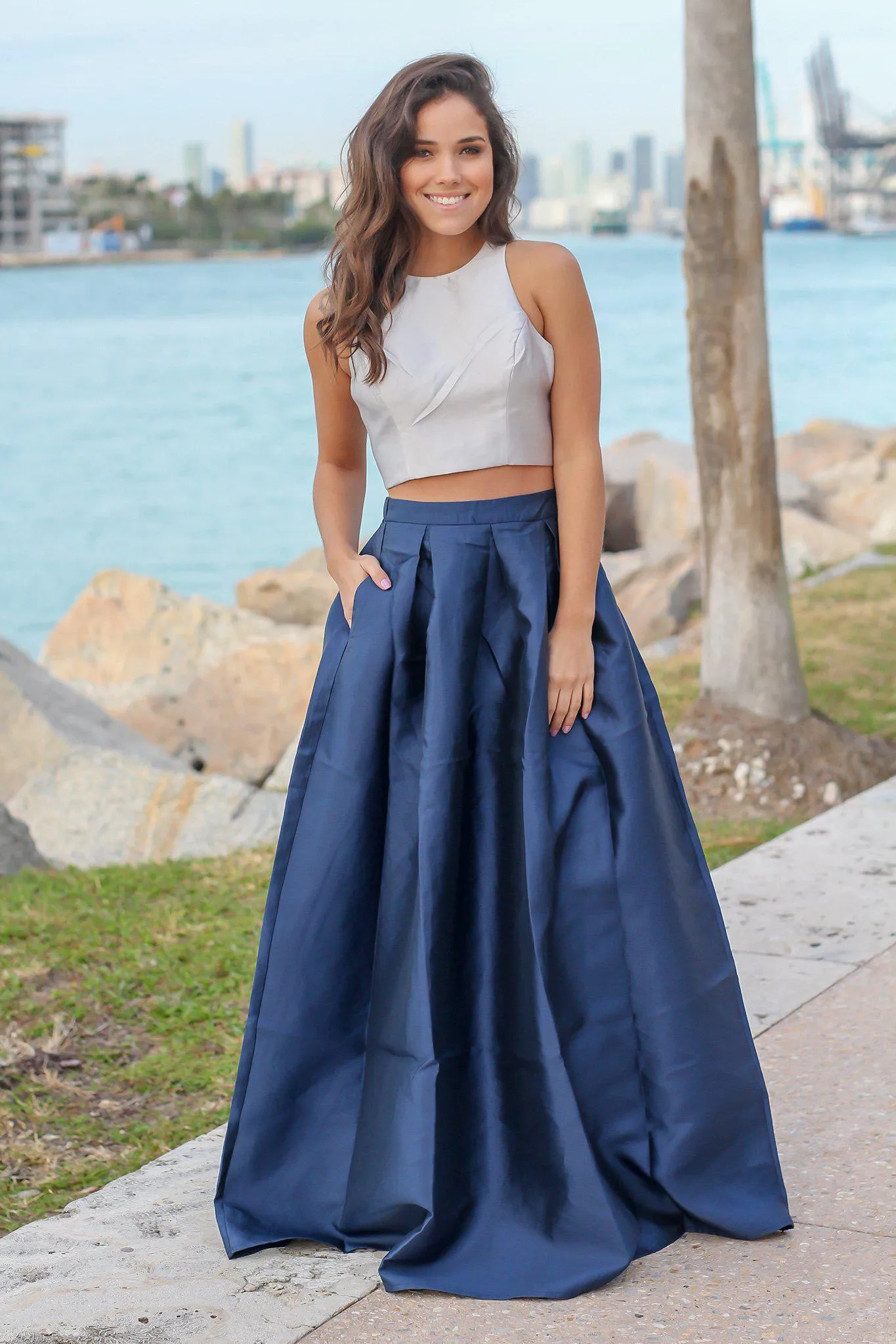 Gray and Navy Two Piece Set