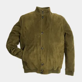 Green Real Leather Suede Deck Bomber Jacket