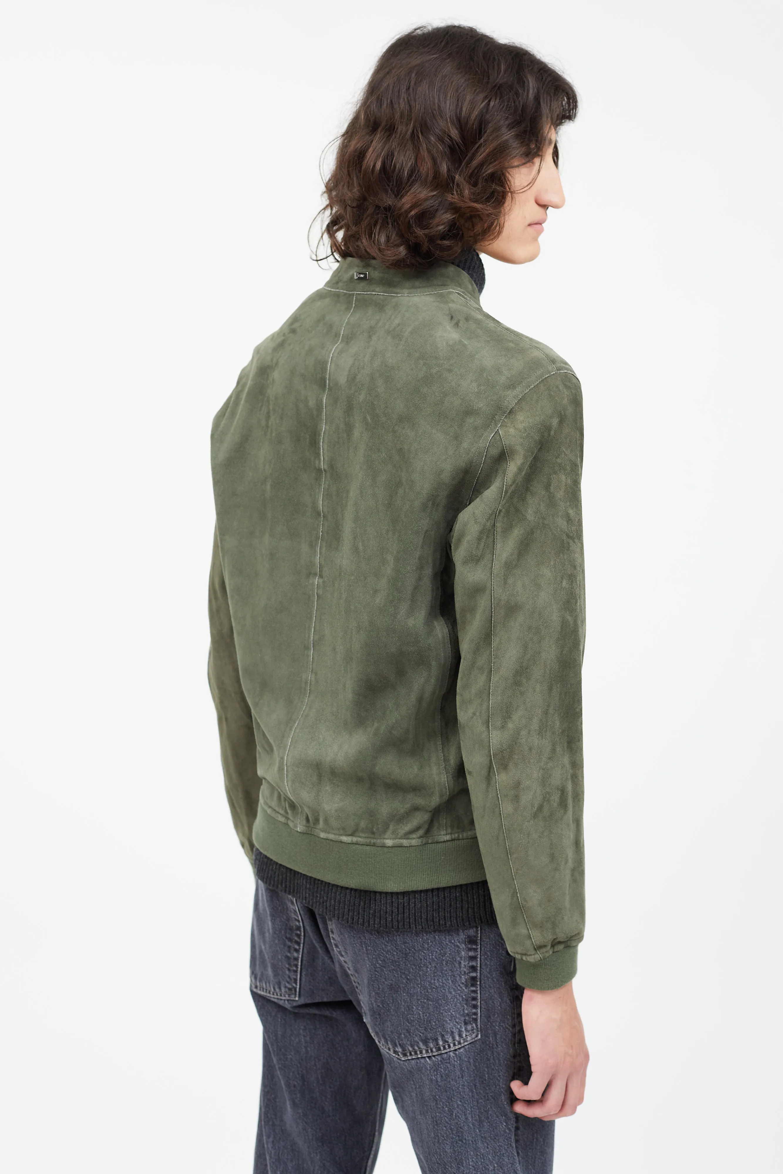 Green Suede Bomber Jacket