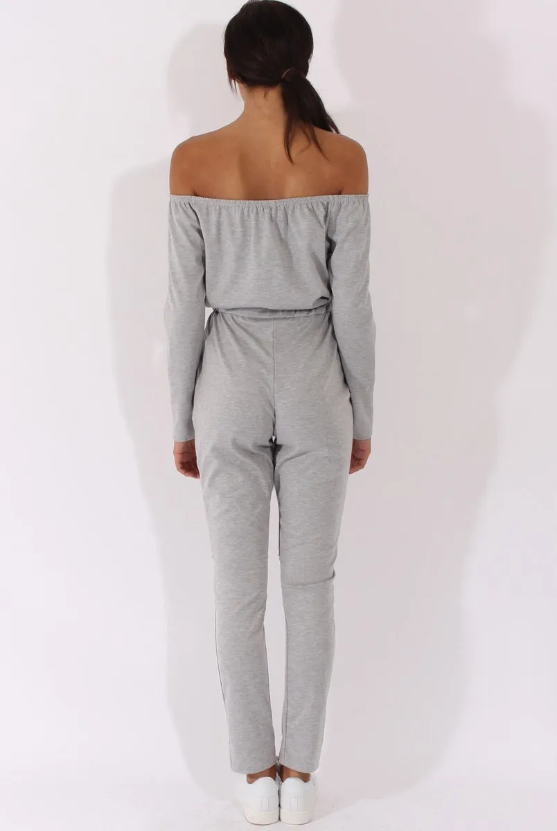 Grey Bardot Split Knee Jumpsuit - Coran