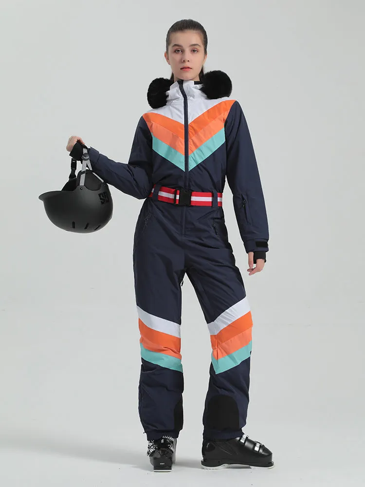 Gsou Snow Women's Unisex Color Block One Piece Ski Suit