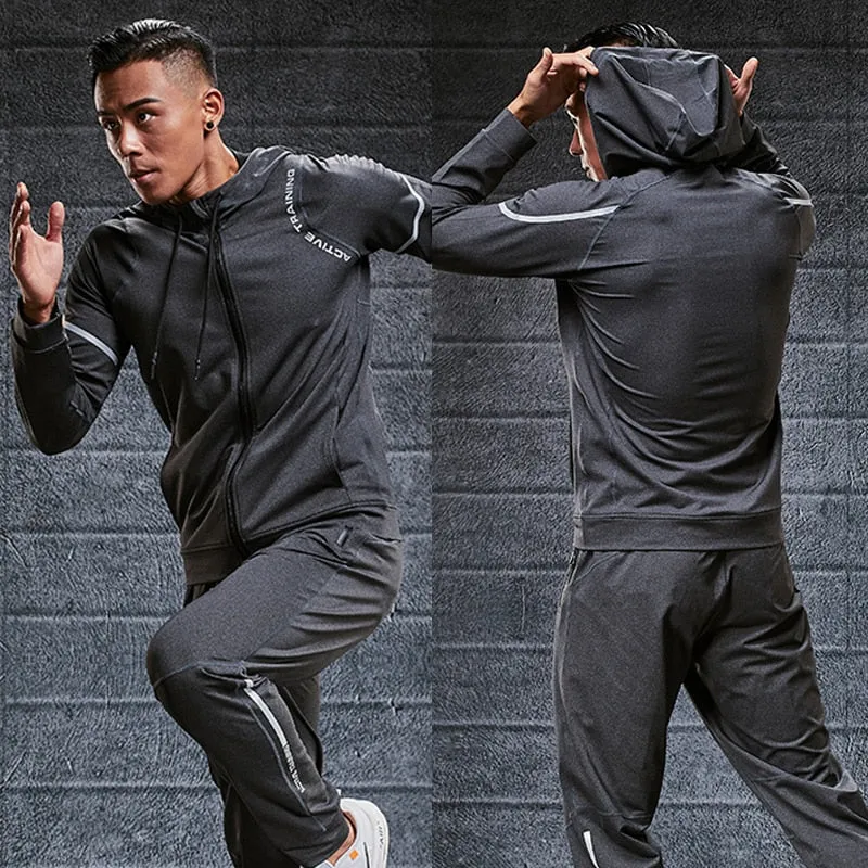 Gym Men Sports Jacket Fitness Long Sleeve Running Elastic Tight Hoodies Zipper Slim Hiking Sweatshirts Male Jogging Hooded Coat