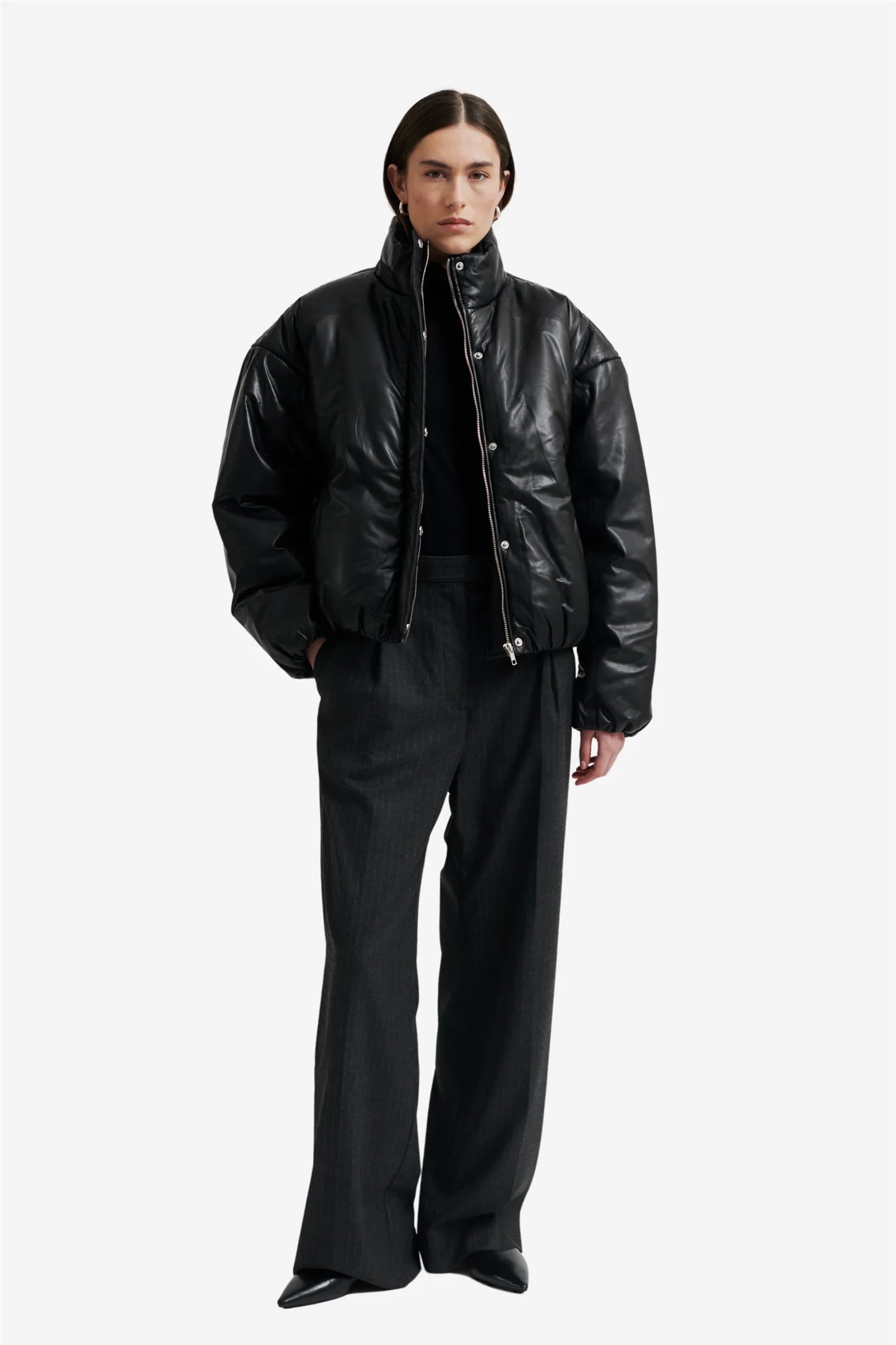 Harlow Leather Bomber Jacket Black