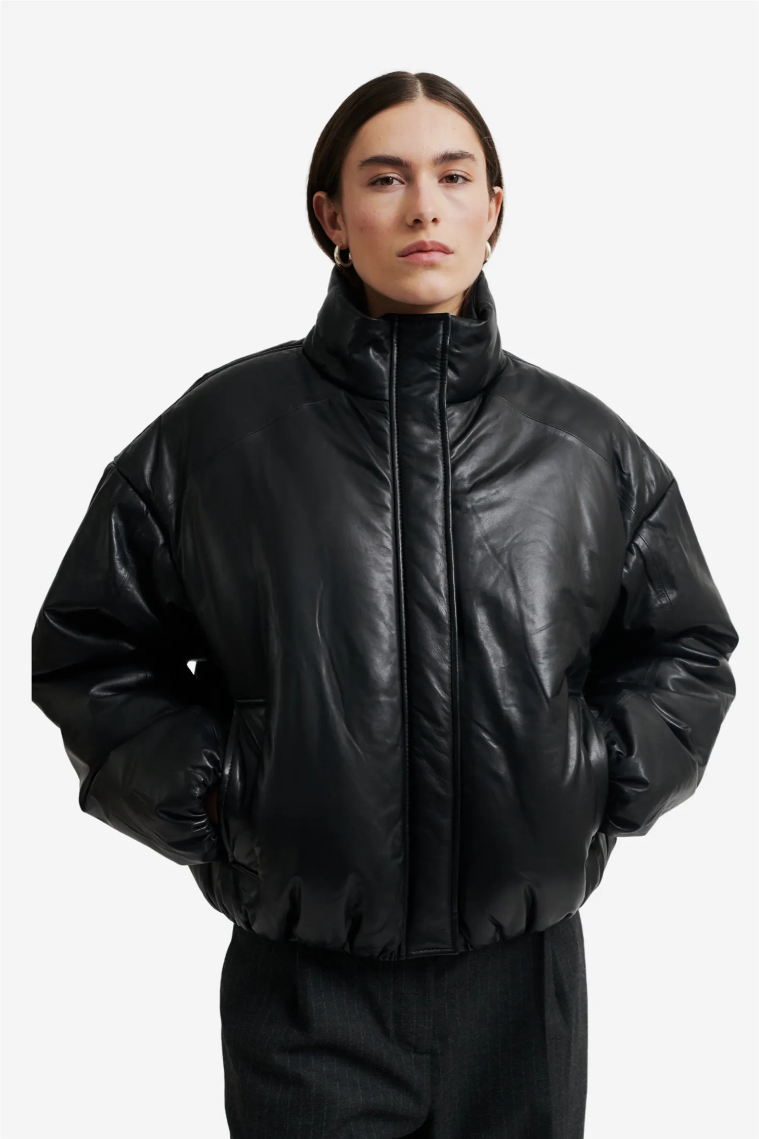 Harlow Leather Bomber Jacket Black