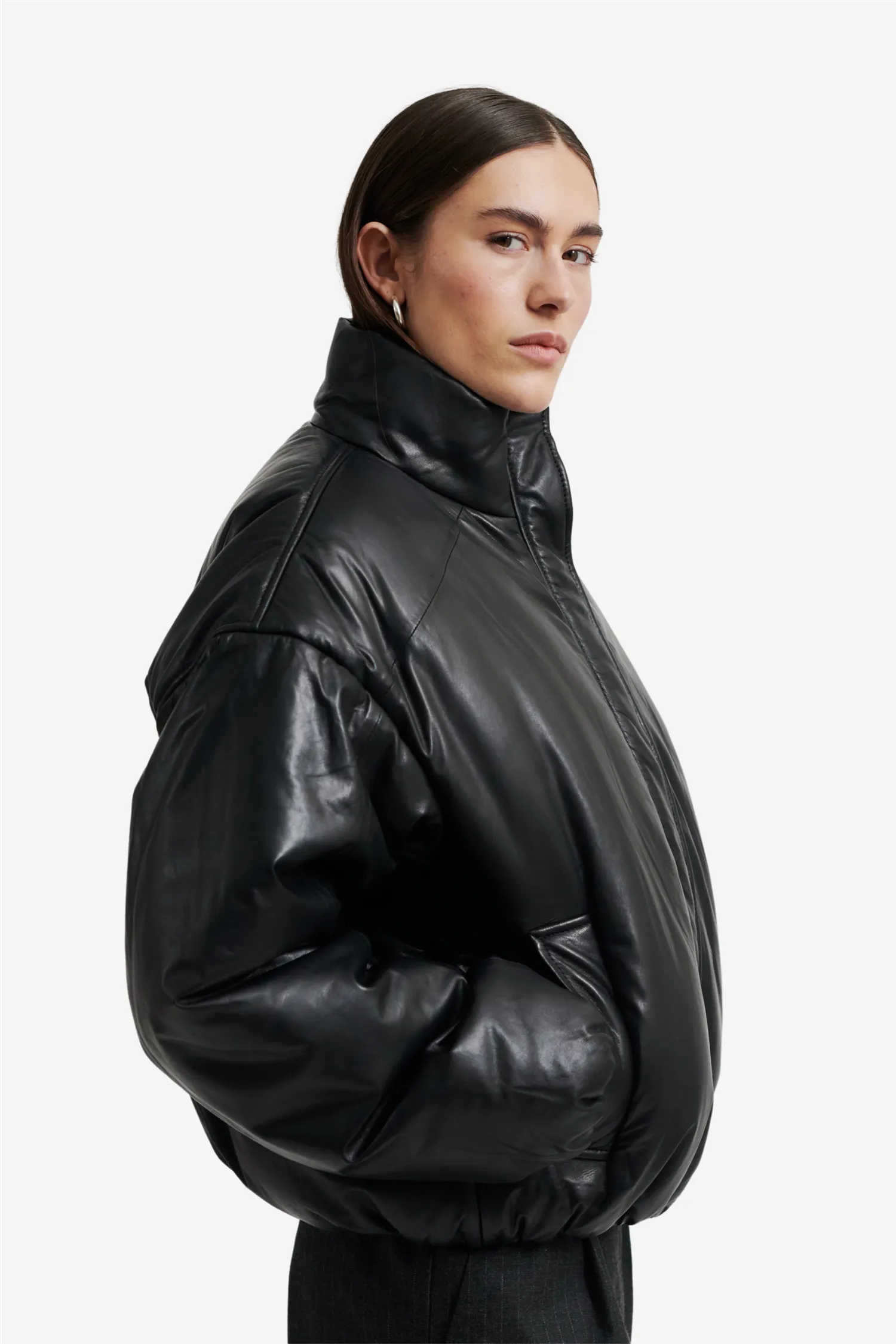 Harlow Leather Bomber Jacket Black