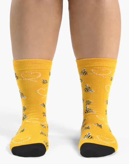 Heart Bees Women's Bamboo Crew Socks