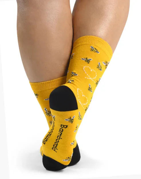 Heart Bees Women's Bamboo Crew Socks