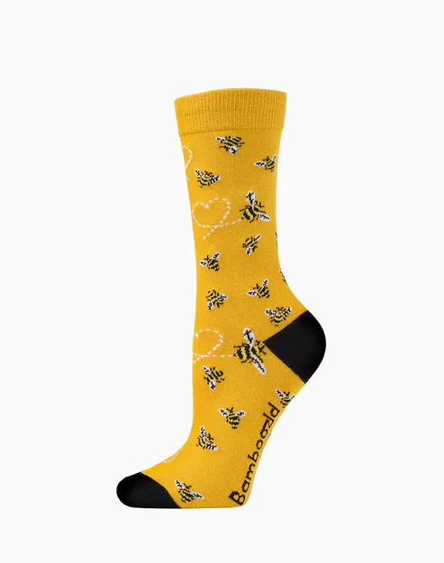 Heart Bees Women's Bamboo Crew Socks