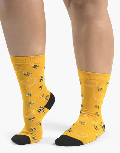 Heart Bees Women's Bamboo Crew Socks