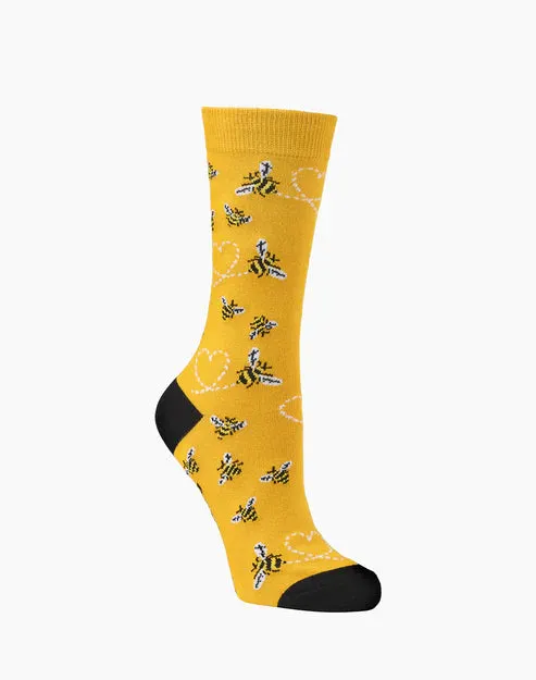 Heart Bees Women's Bamboo Crew Socks