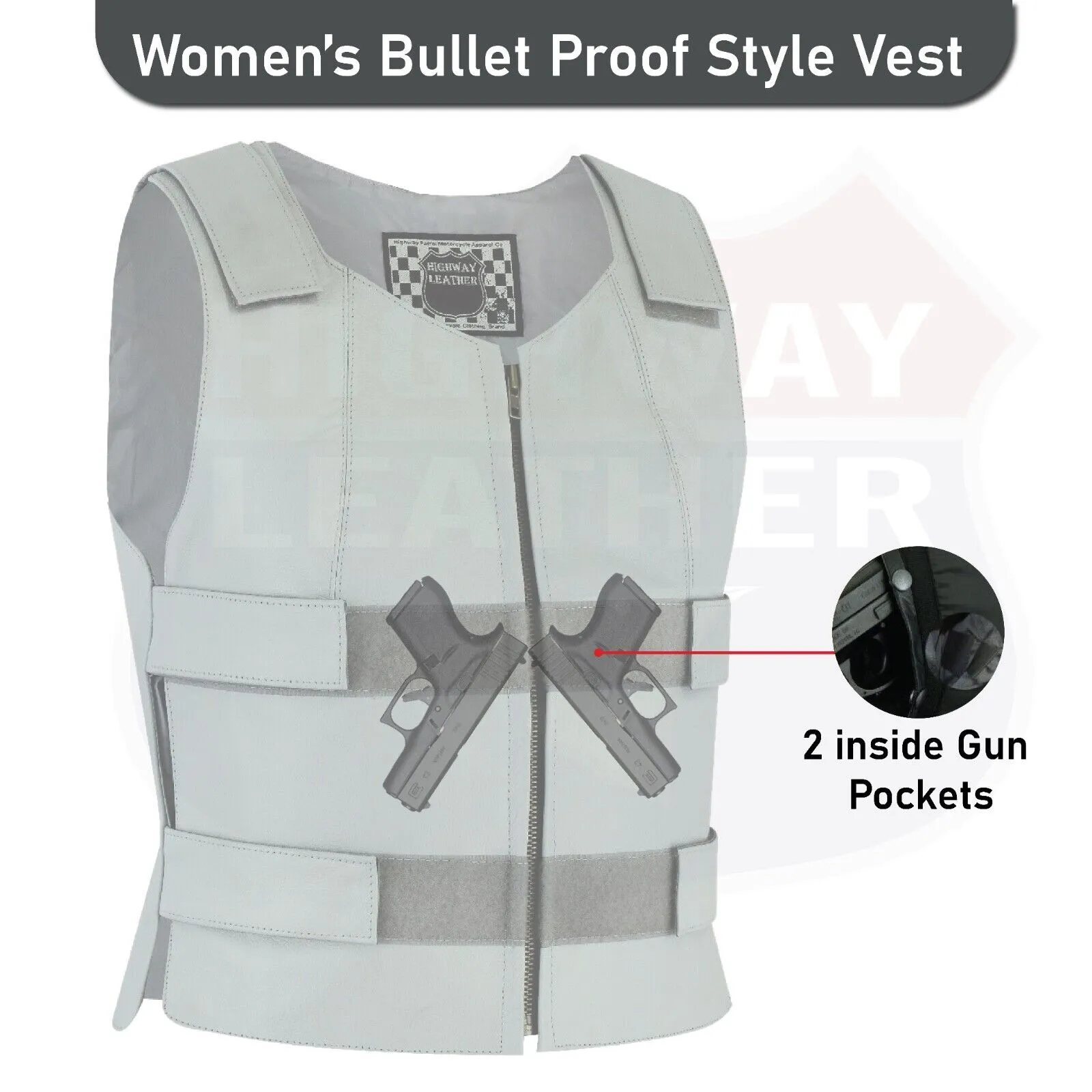 HL14945Gray Bulletproof Leather Vest - SKU#14945Gray36