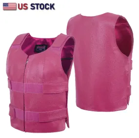 HL14945HOTPINK Women bullet proof style leather vest- for biker club