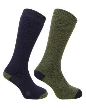 Hoggs of Fife Country Long Sock Green & Navy (Twin Pack)