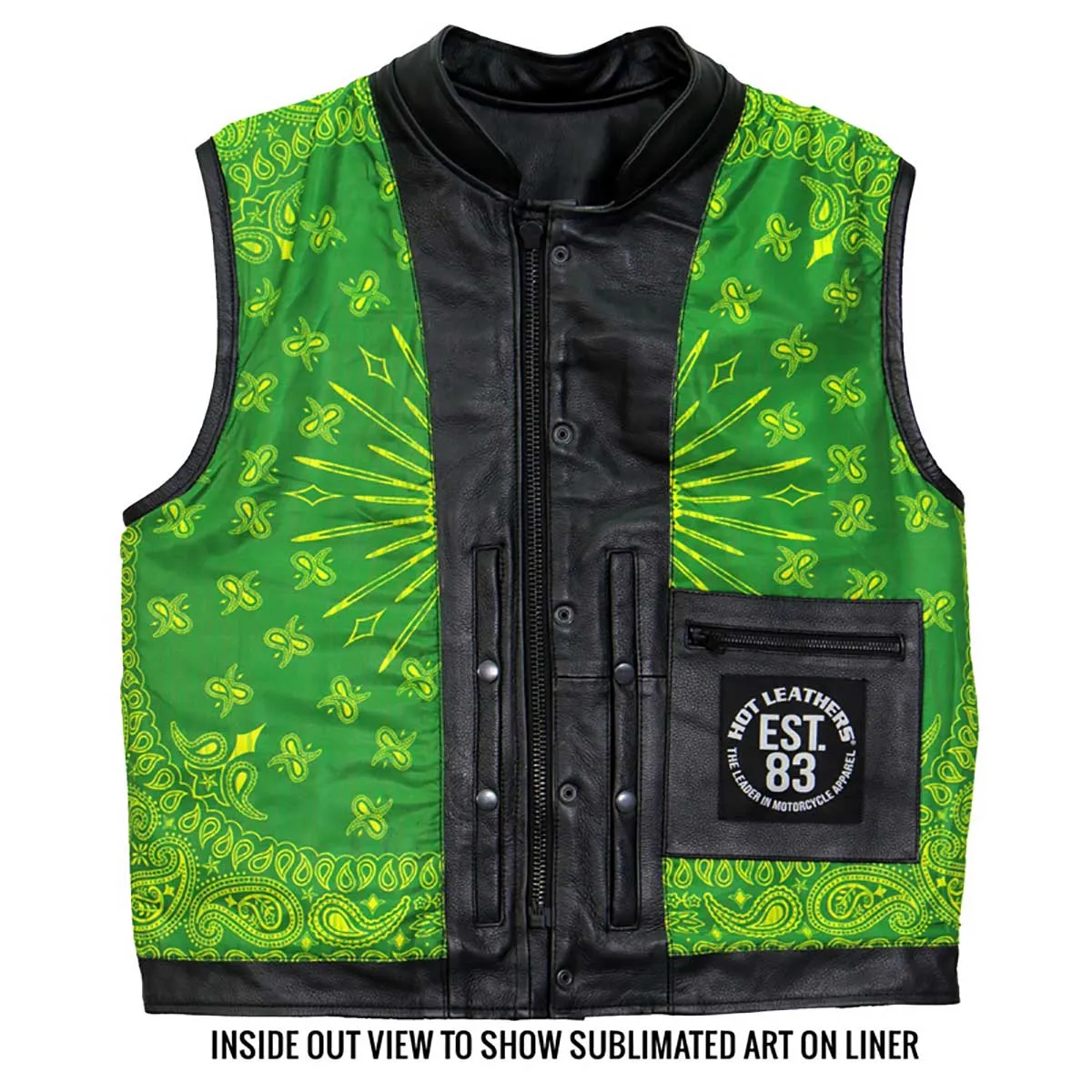 Hot Leathers VSM1050 Men’s Black 'Paisley Green' Conceal and Carry Leather Vest