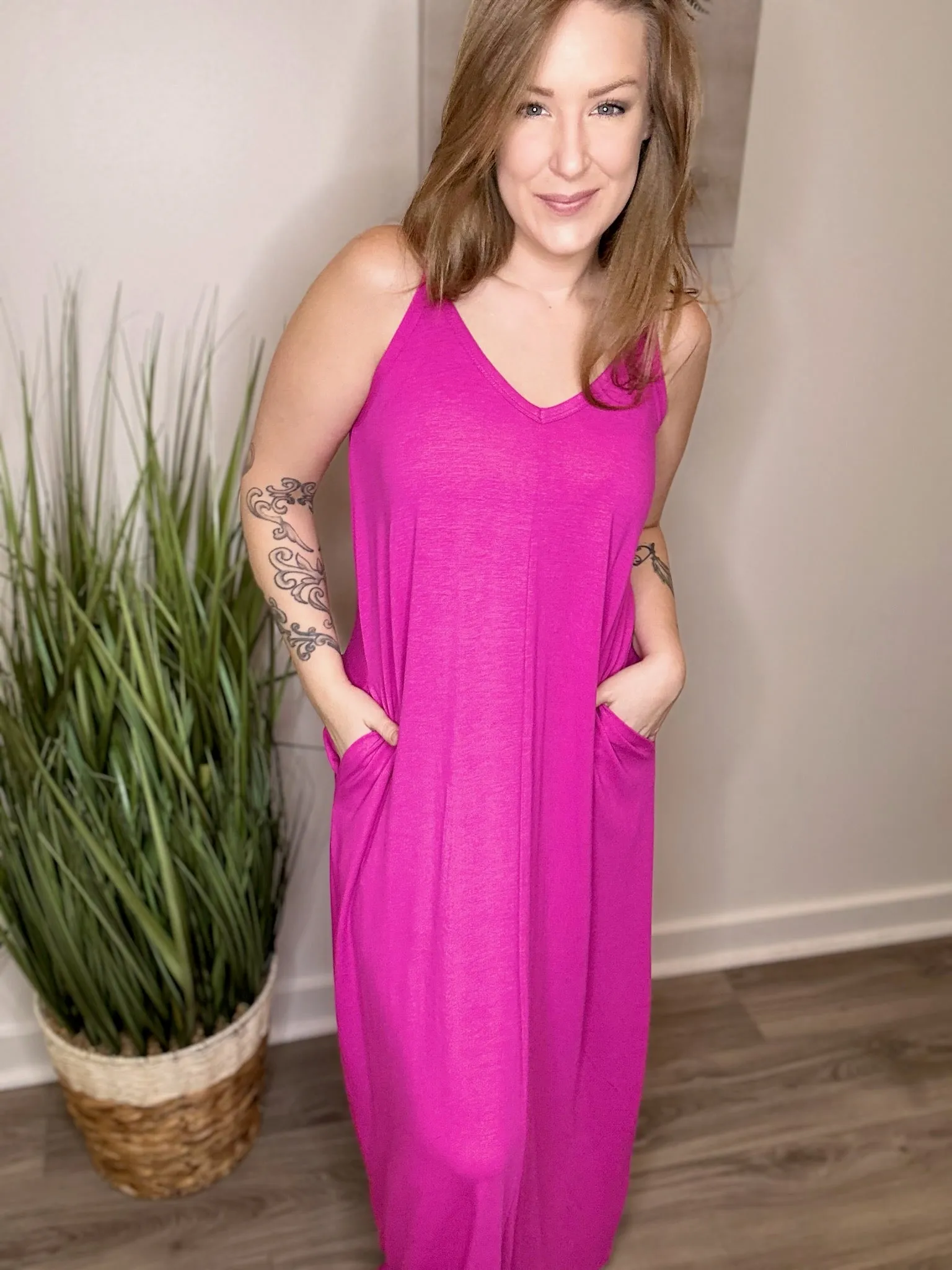 Hot Pink Pocketed Maxi Dress