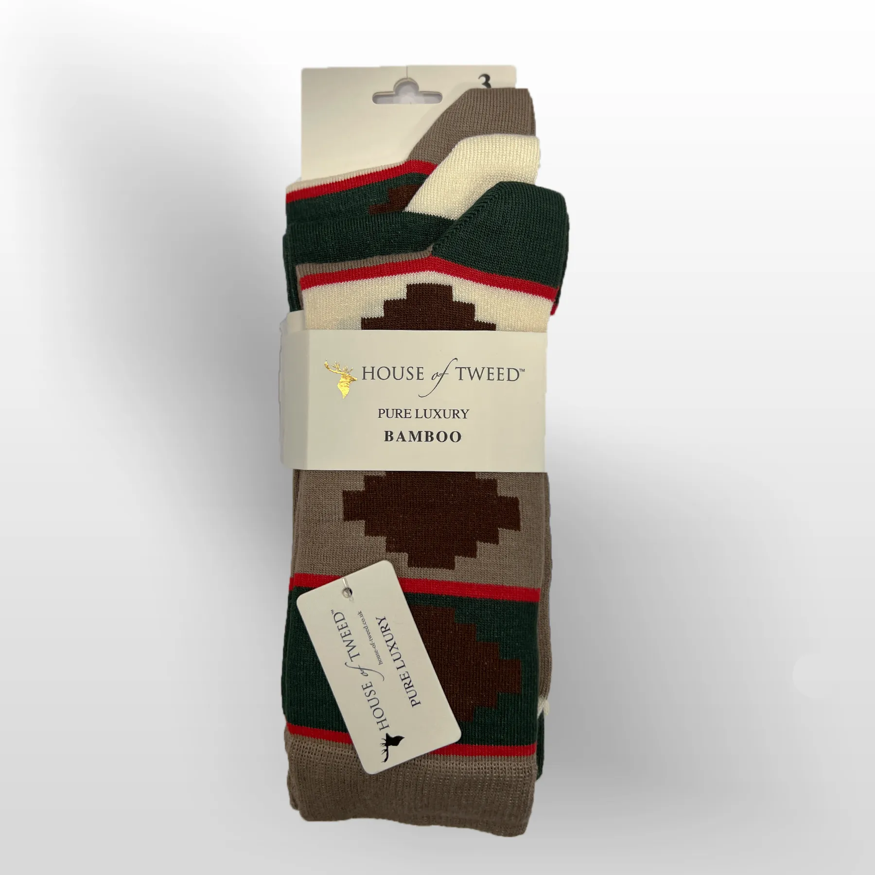 House of Tweed Pure Luxury Mens Bamboo Socks | Khaki 3 Pairs