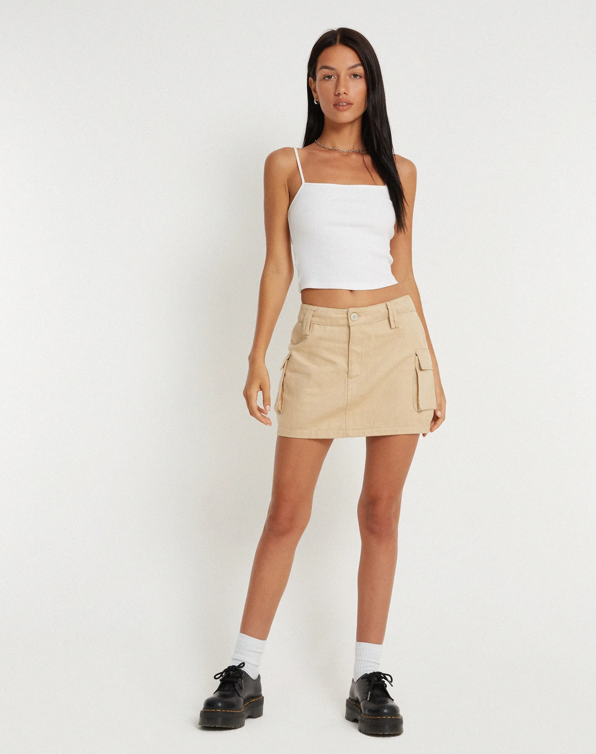 Jeng Mini Skirt in Twill Suede Tan