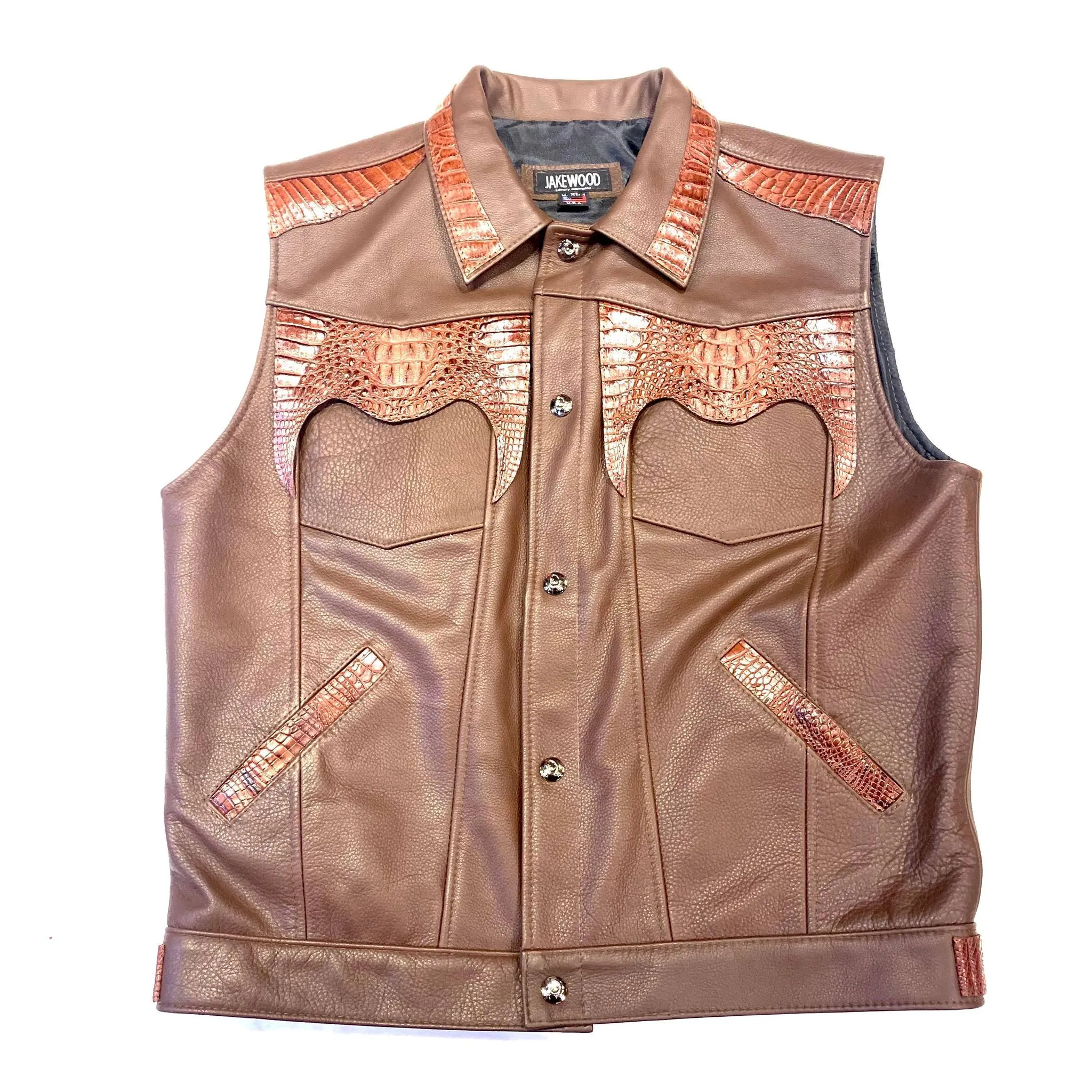 Kashani Men's Chocolate Brown Lambskin/Alligator Vest