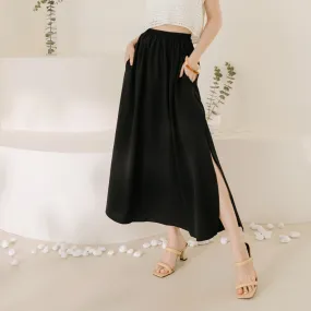 Korean Wrinkle Free Elastic Waist Slit Long Maxi Skirt