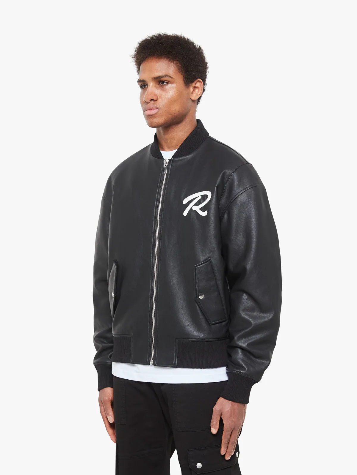 LEATHER BOMBER JACKET - BLACK