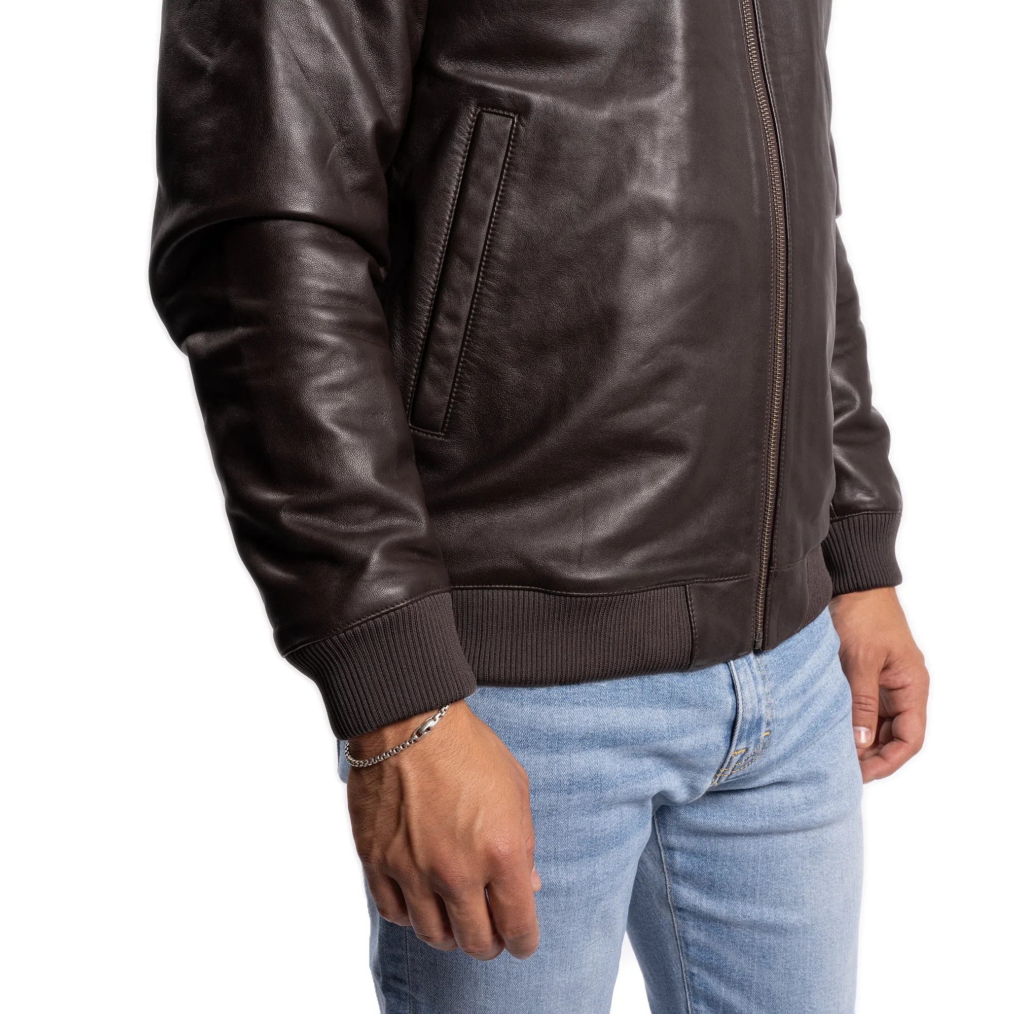 Leather Bomber Jacket - Brown