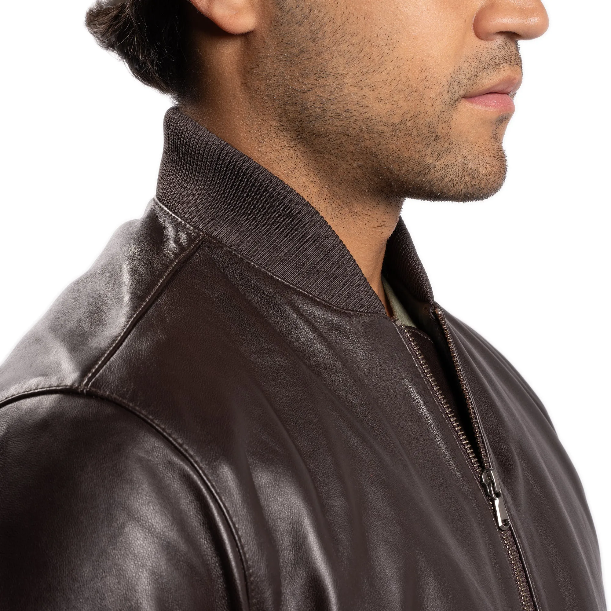 Leather Bomber Jacket - Brown