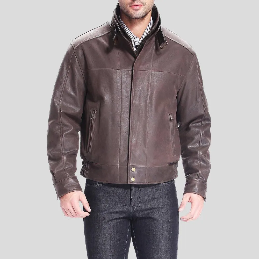 Lee Distressed Brown Bomber Leather Jacket