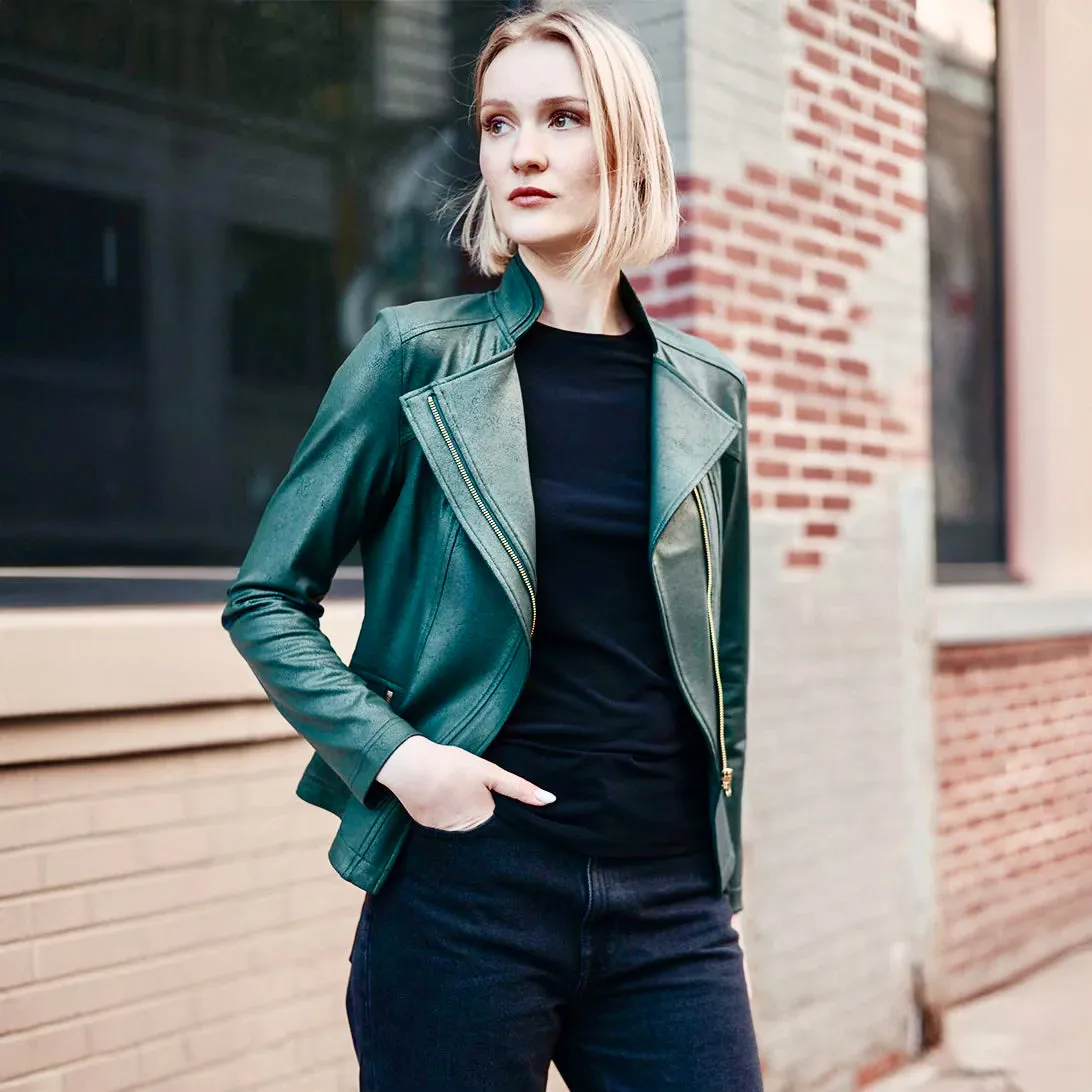 Liquid leather knit jkt - Green