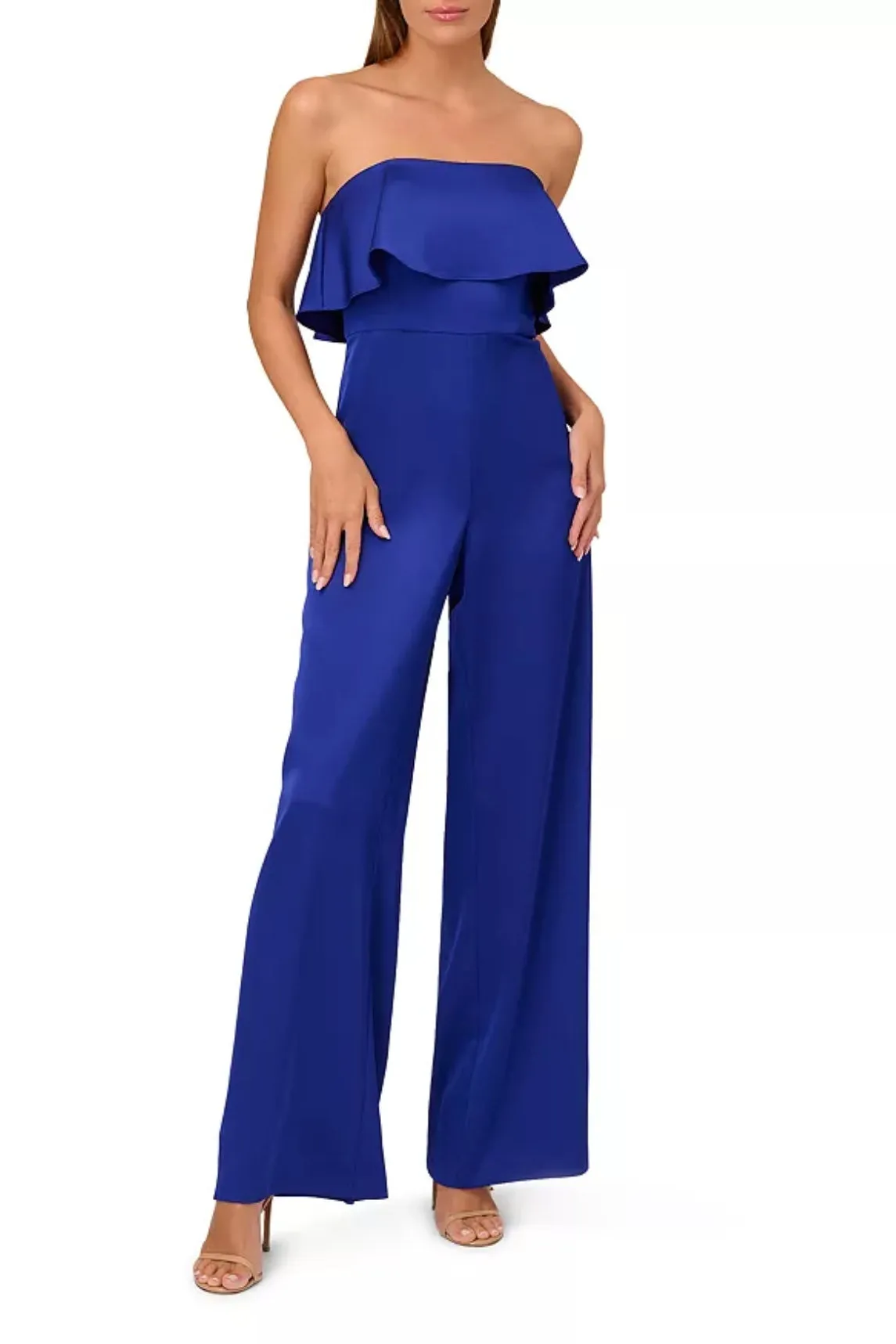 Liv Foster Strapless Ruffle Satin Jumpsuit