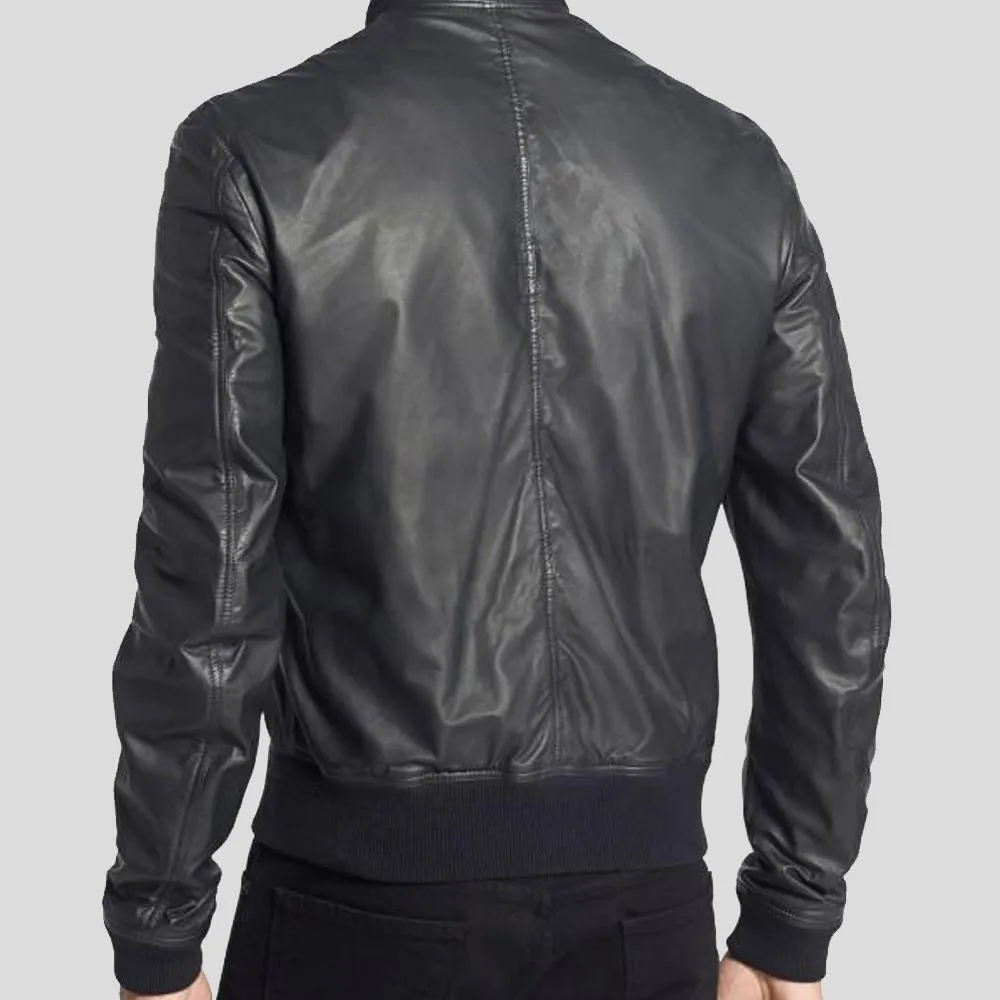 Lymo Black Bomber Leather Jacket