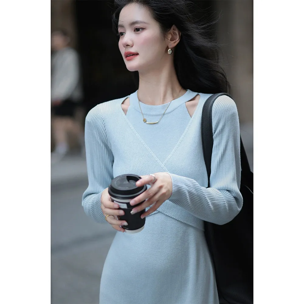 Meizishule Merino Wool Long Sleeve Knitted Dress