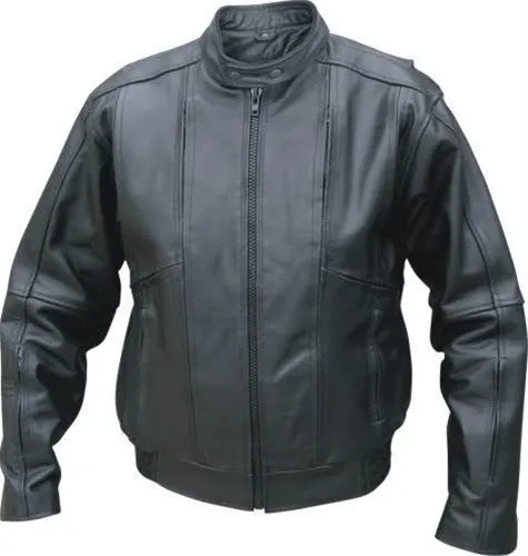 Men's Black Cowhide Vented Touring Bomber Motorcycle Jacket