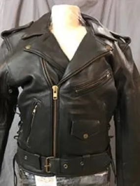 Men's black leather motorcycle jacket 8117