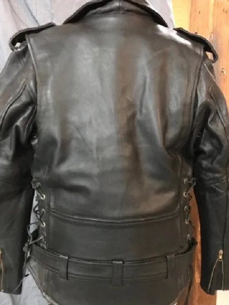 Men's black leather motorcycle jacket 8117