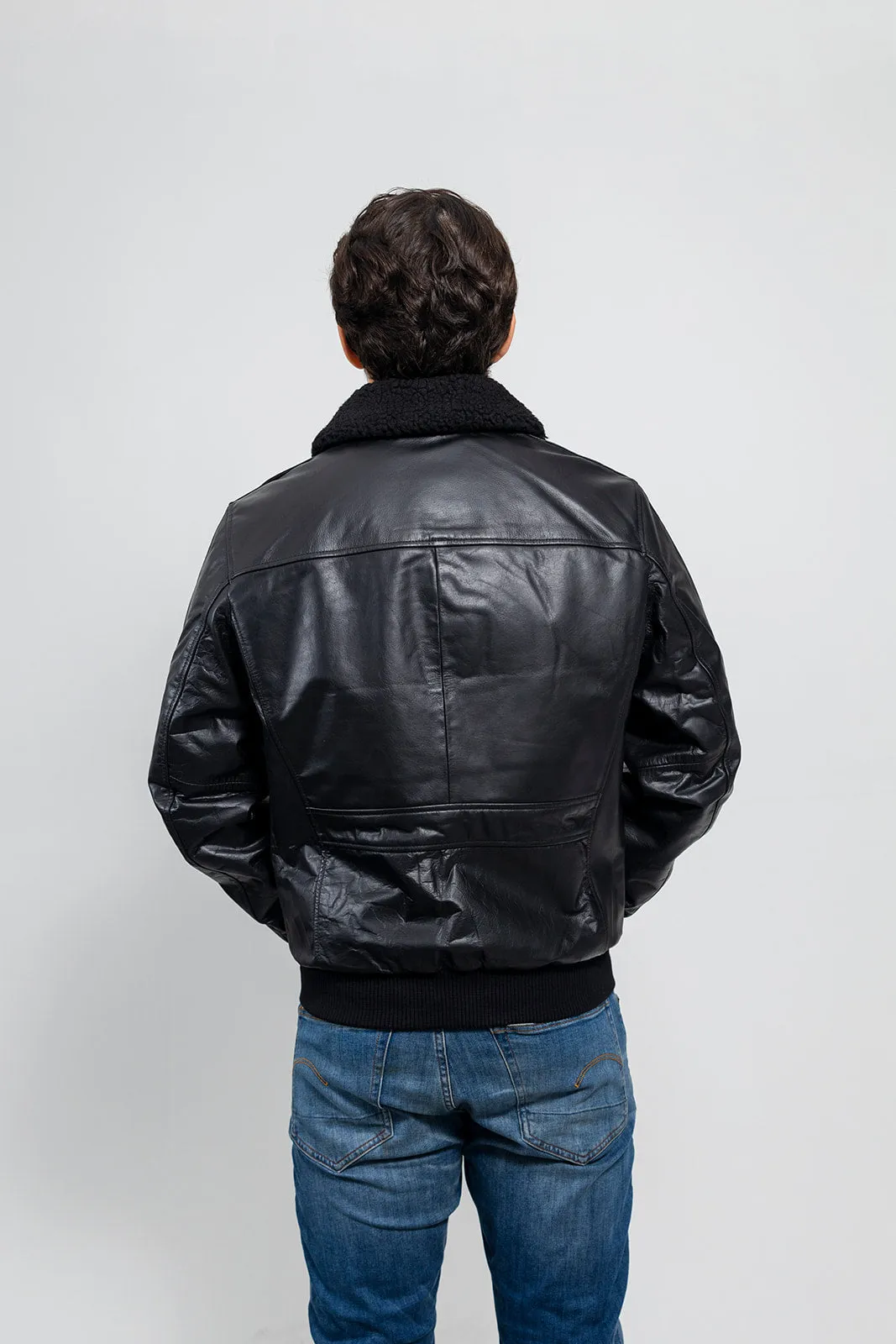 Men's Bomber Leather Jacket Black (POS)