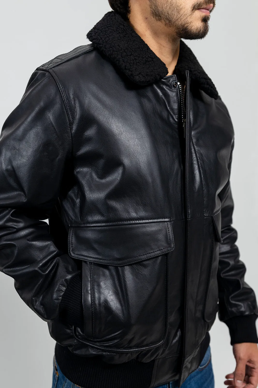 Men's Bomber Leather Jacket Black (POS)