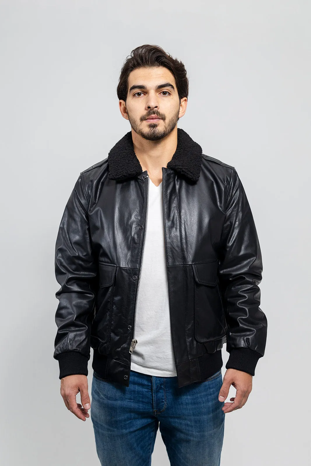 Men's Bomber Leather Jacket Black (POS)