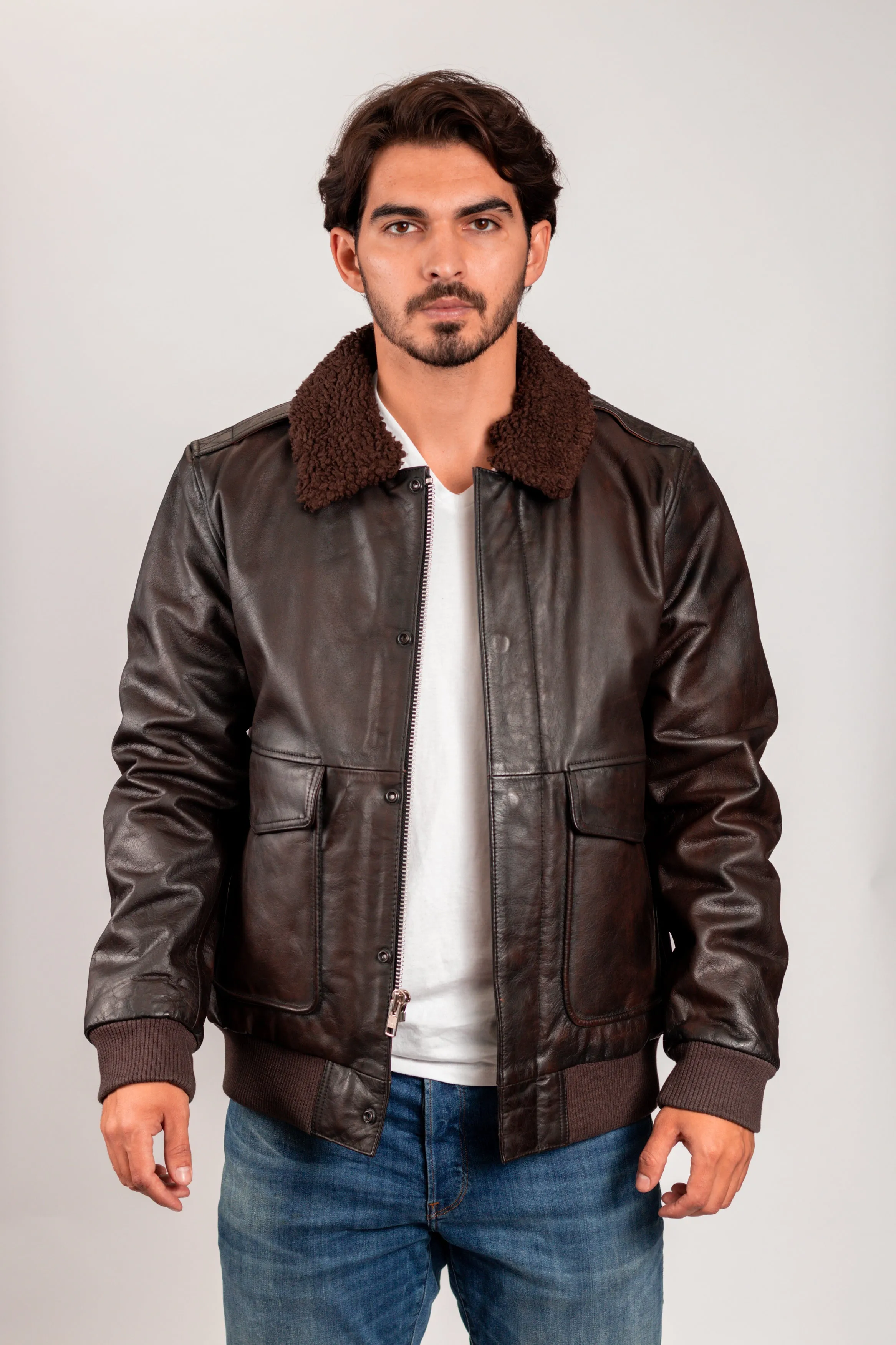 Men's Bomber Leather Jacket Brown (POS)